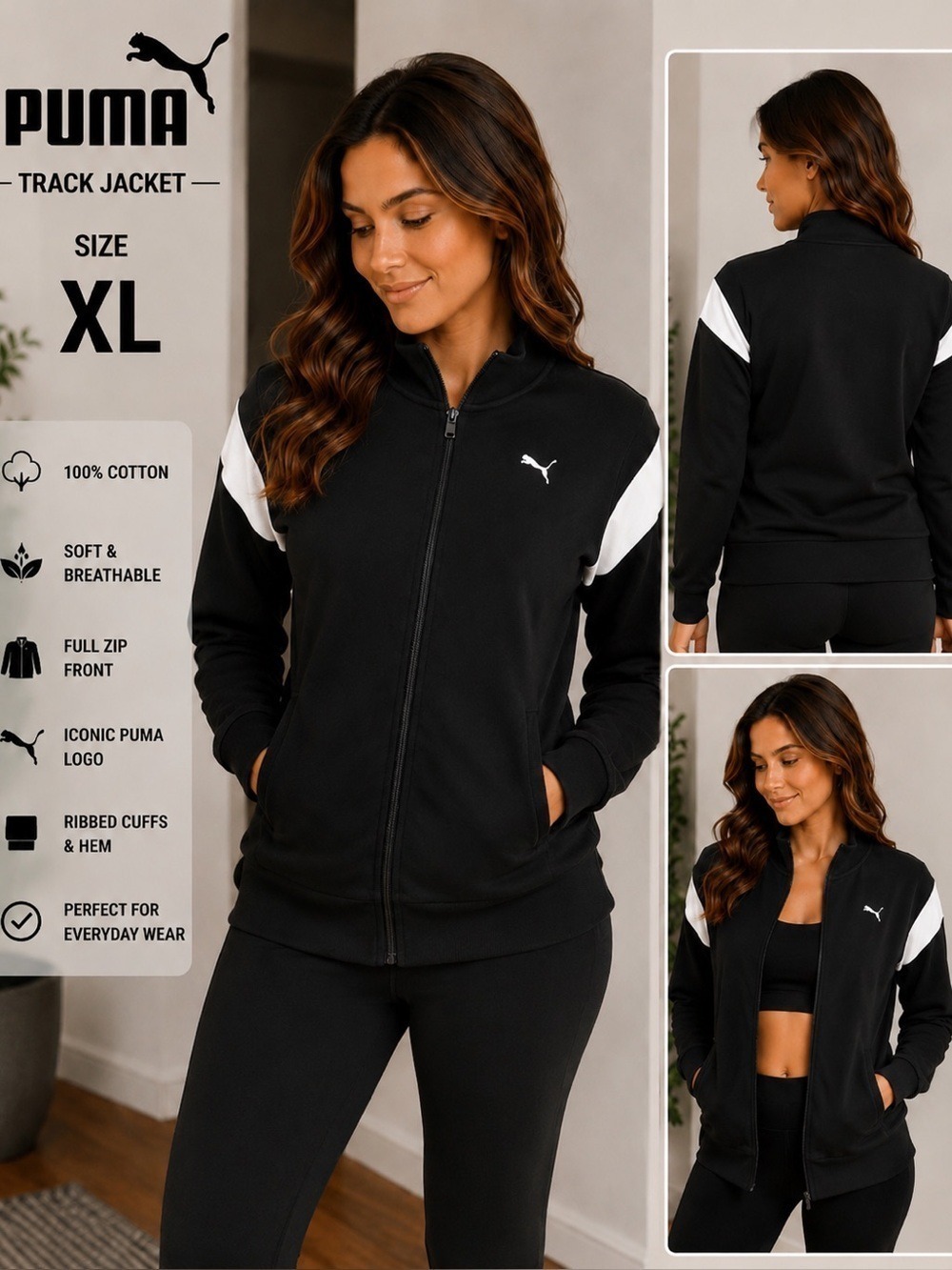 Puma Black Full Zip Track Jacket Women’s Size XL Athletic Activewear Jacket
